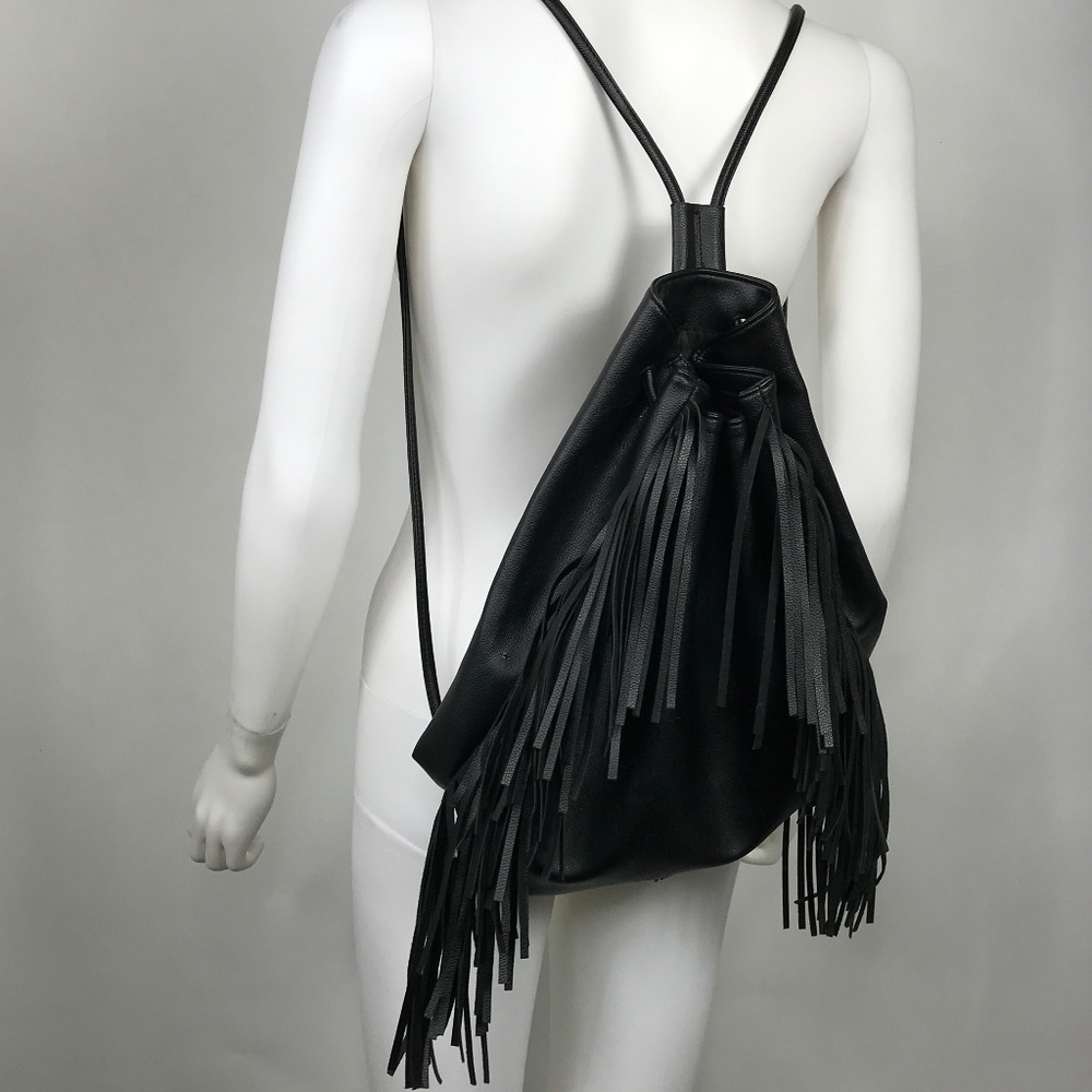 Victorias Secret Black Fringed Backpack Purse
